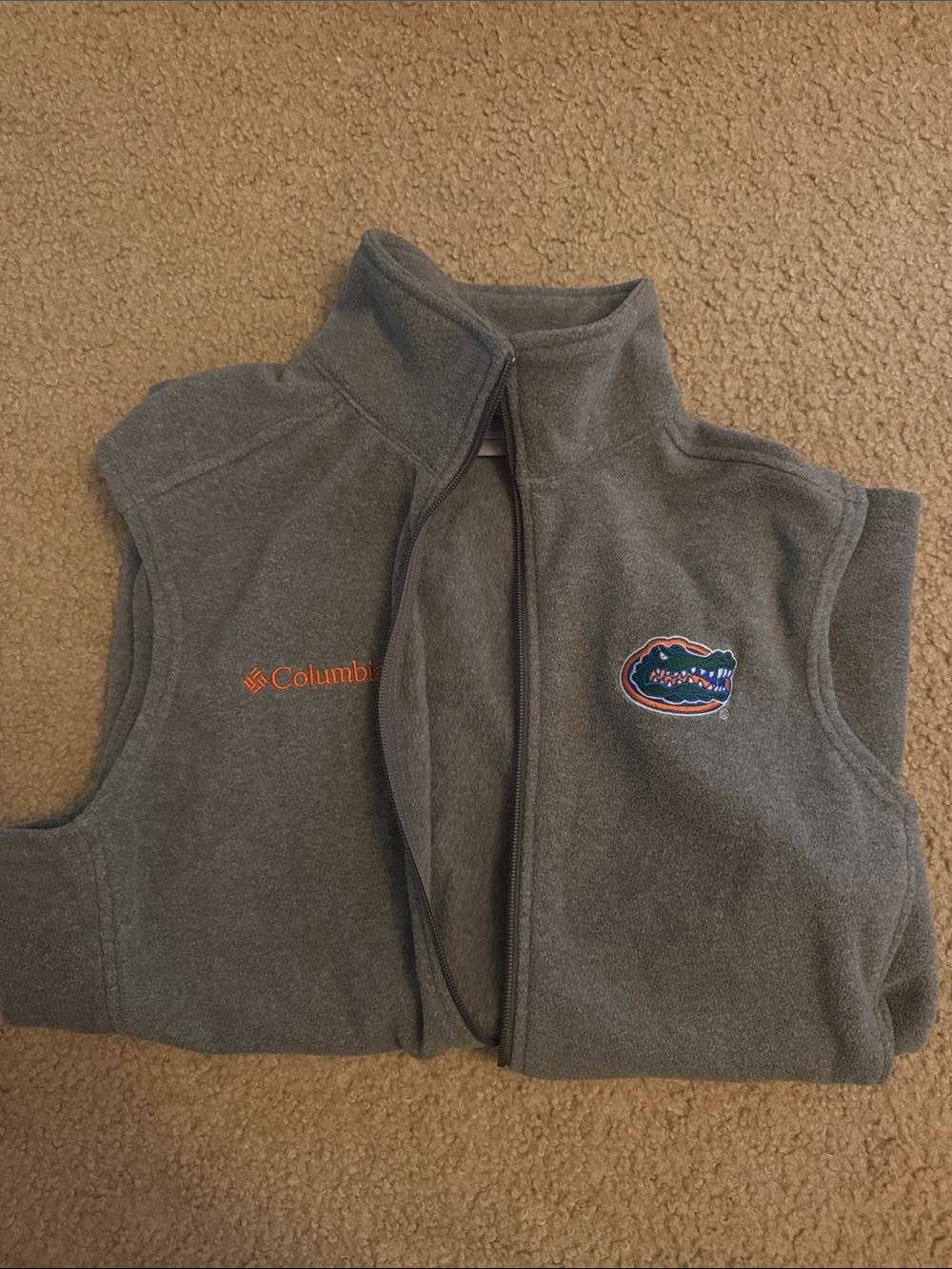 Columbia Men’s Gray Fleece Vest with Orange Logo Accents